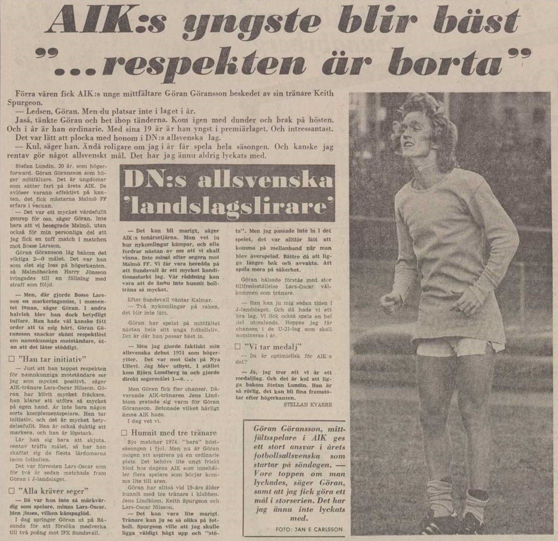 Saturday 13 April 1974, kl 13:00  GAIS - AIK 0-1 (0-0)  Nya Ullevi, Göteborg