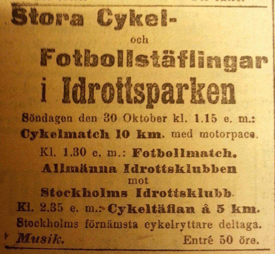 Sunday 30 October 1904, kl 13:30  AIK - Stockholms IK 3-0 (?-0)  Idrottsparken, Stockholm