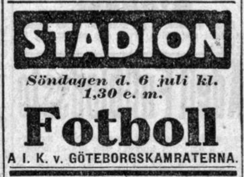 Sunday 6 July 1919, kl 13:30  AIK - IFK Göteborg 0-3 (0-2)  Stockholms stadion, Stockholm